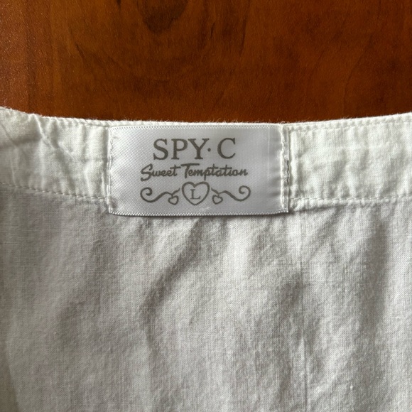 SPY C Sweet Temptation Large White Cotton Short Sleeve Blouse - Picture 6 of 8